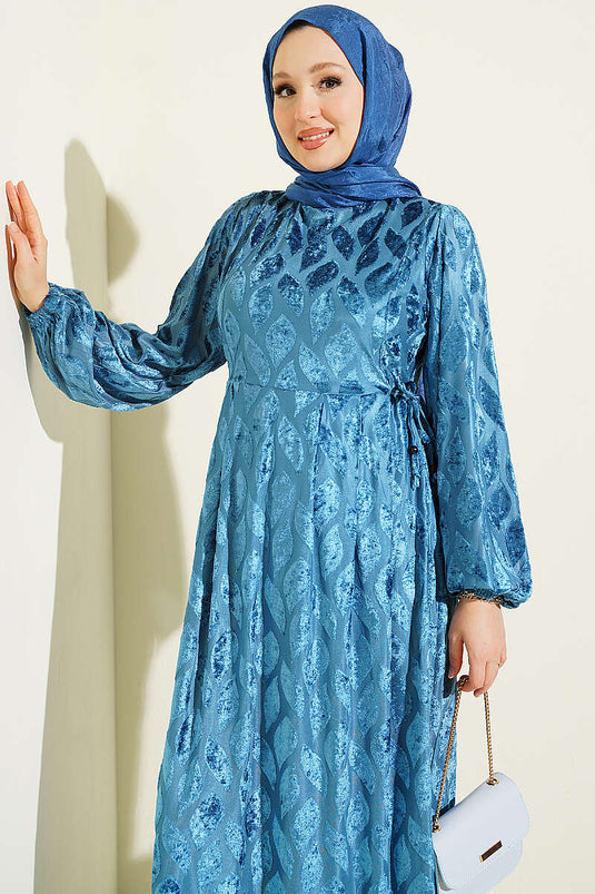 Robe Jacquard À Pile Detaillée Bleu