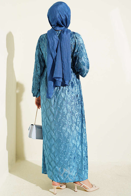 Robe Jacquard À Pile Detaillée Bleu