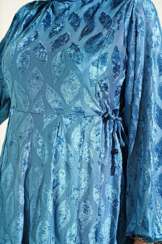 Robe Jacquard À Pile Detaillée Bleu