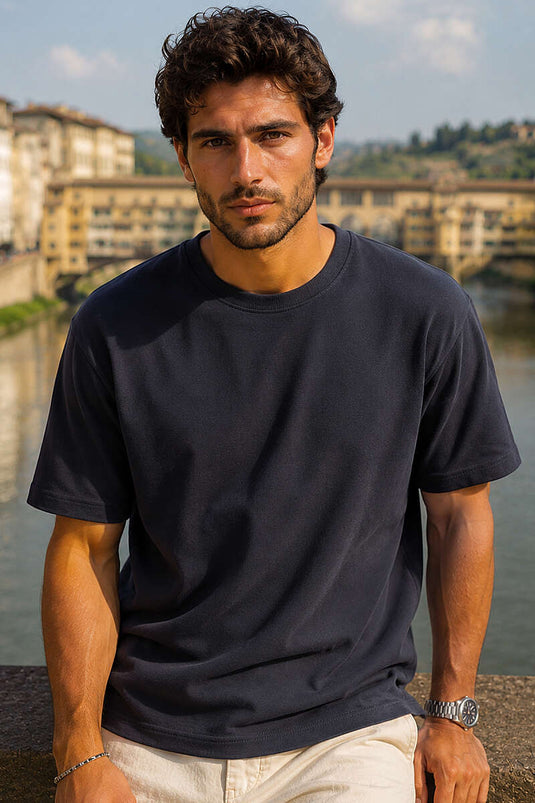 T-shirt homme à col rond jacquard couleur fumée