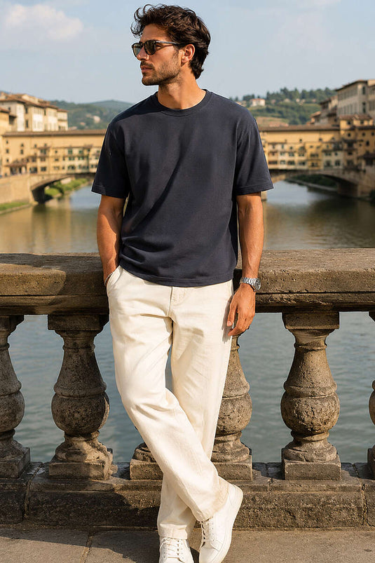 T-shirt homme à col rond jacquard couleur fumée