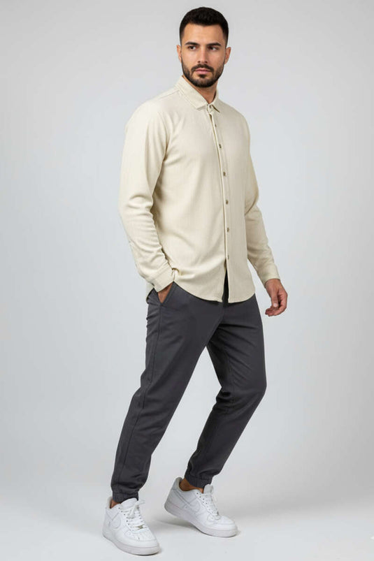 Jacquard Striped Men's Shirt Beige