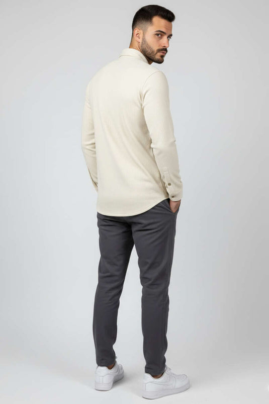 Jacquard Striped Men's Shirt Beige