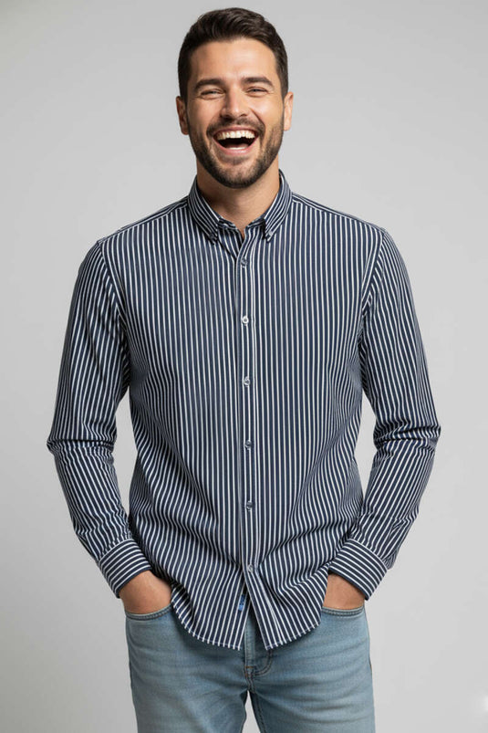 Jacquard Striped Men's Shirt Navy Blue