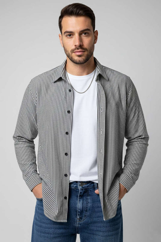 Jacquard Striped Men's Shirt Black