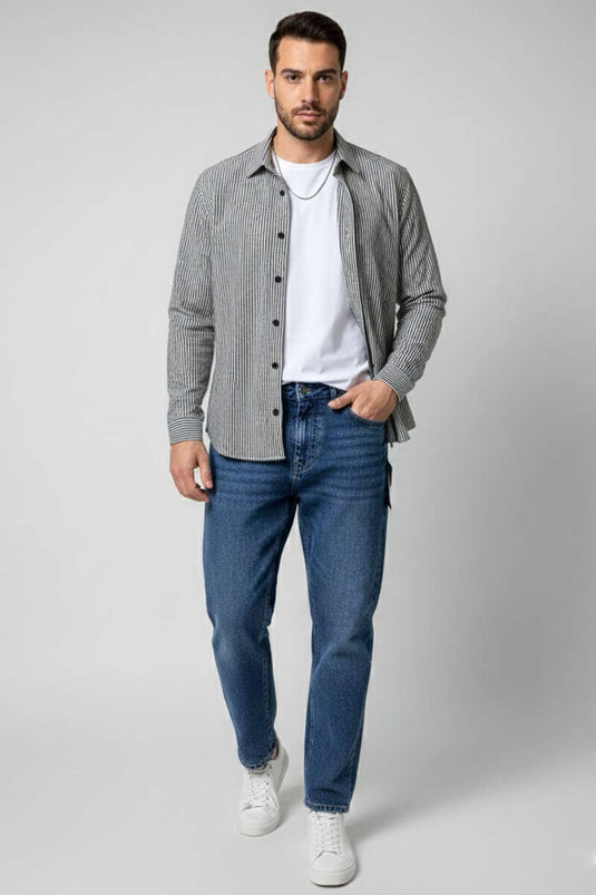 Jacquard Striped Men's Shirt Black