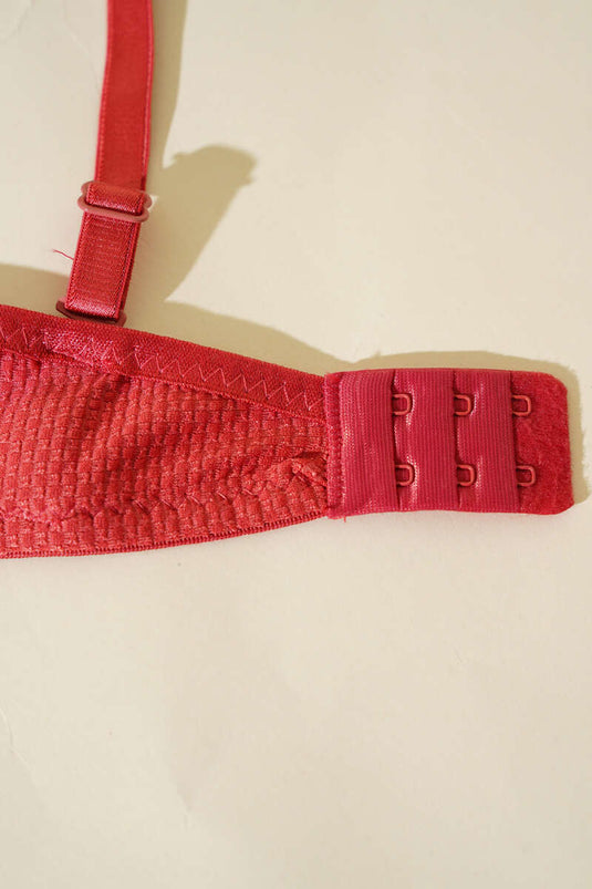 Jacquard Lace Detailed Padded Bra Pomegranate Flower