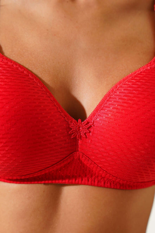 Jacquard Non-Padded Bra Red
