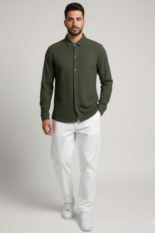 Camicia da uomo in jacquard color cachi