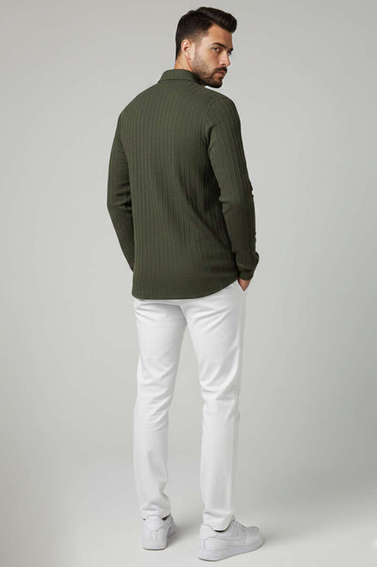 Camicia da uomo in jacquard color cachi