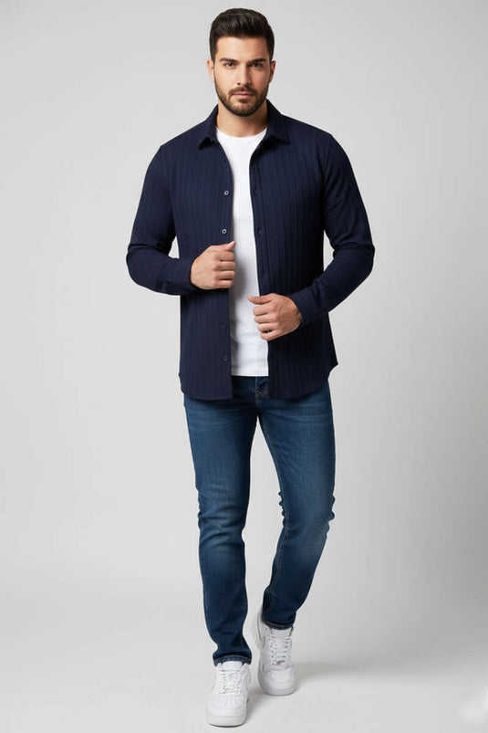 Camicia da uomo in jacquard blu navy