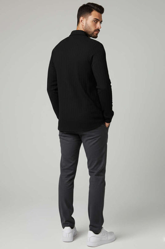 Camicia da uomo Jacquard nera