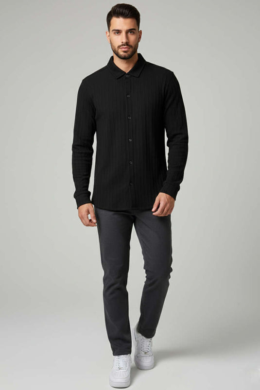 Camicia da uomo Jacquard nera