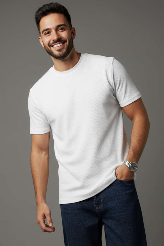 T-shirt homme côtelé jacquard blanc