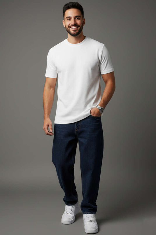 T-shirt homme côtelé jacquard blanc