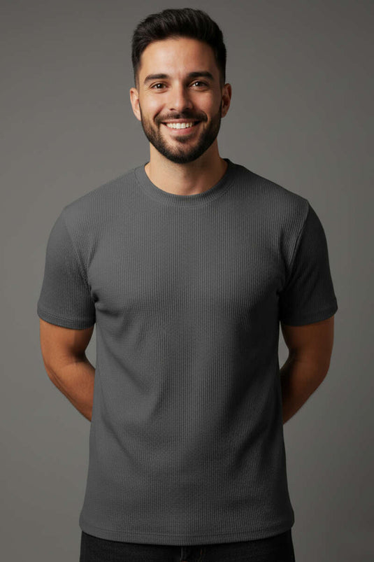 T-shirt homme côtelé jacquard gris fumé