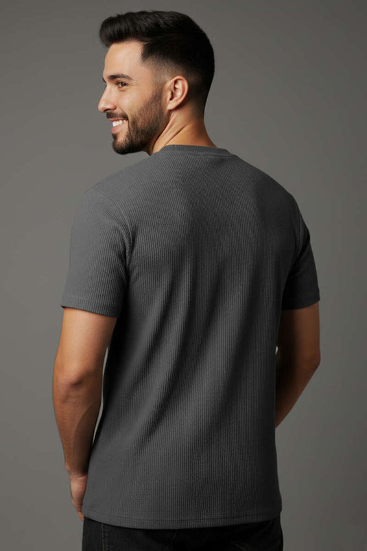 T-shirt homme côtelé jacquard gris fumé