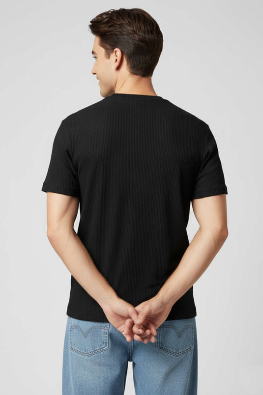 Jacquard Ribbed Men's T-shirt Black
