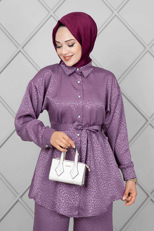 Costume Double Hijab Jacquard Lilas