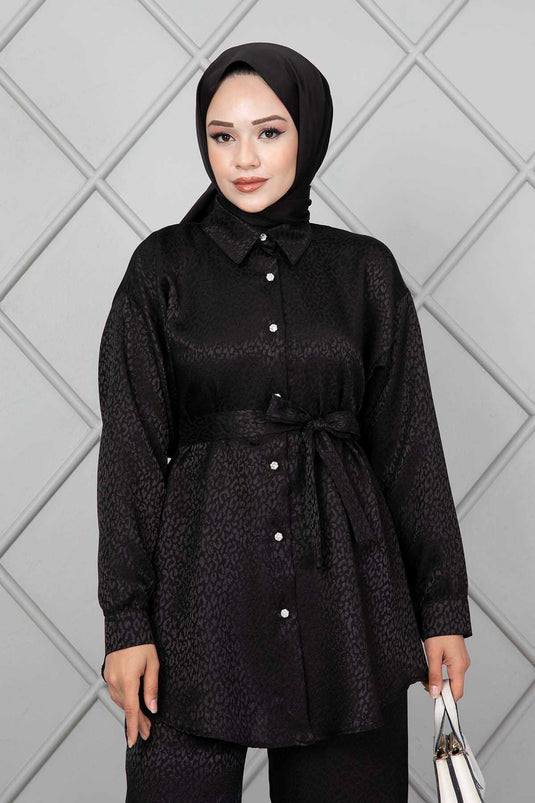 Costume Double Hijab Jacquard Noir