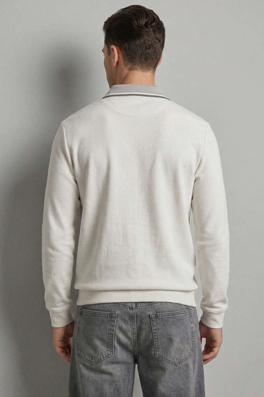 Sweat-shirt homme gris à col polo zippé jacquard
