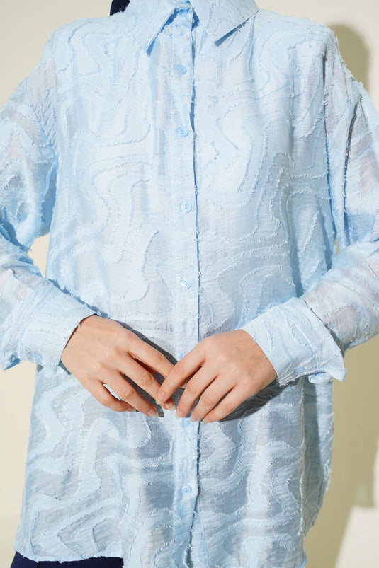 Chemise à franges jacquard bleu bébé