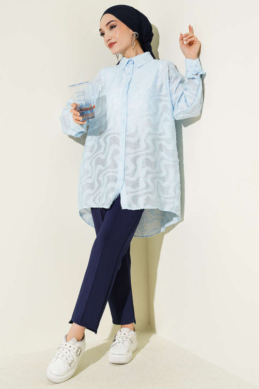 Chemise à franges jacquard bleu bébé