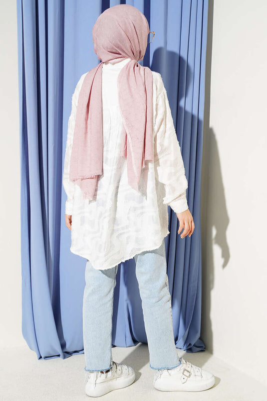 Camicia con dettagli a frange jacquard color ecru