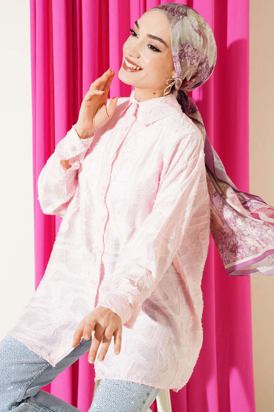 Chemise à franges jacquard rose