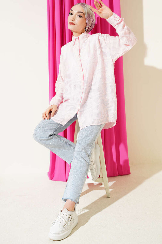 Chemise à franges jacquard rose