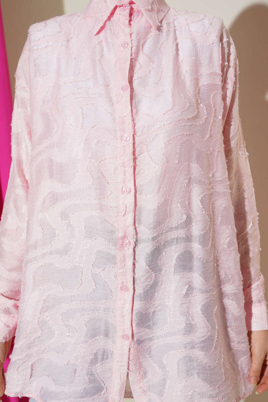 Chemise à franges jacquard rose