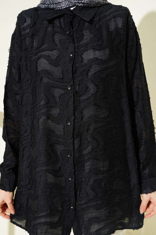 Camicia con dettagli a frange jacquard nera