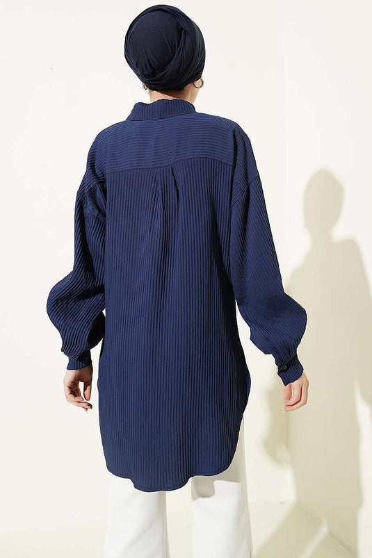 Chemise basique à rayures en relief bleu marine