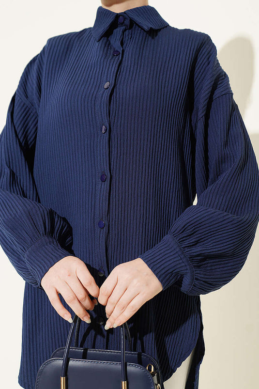 Chemise basique à rayures en relief bleu marine
