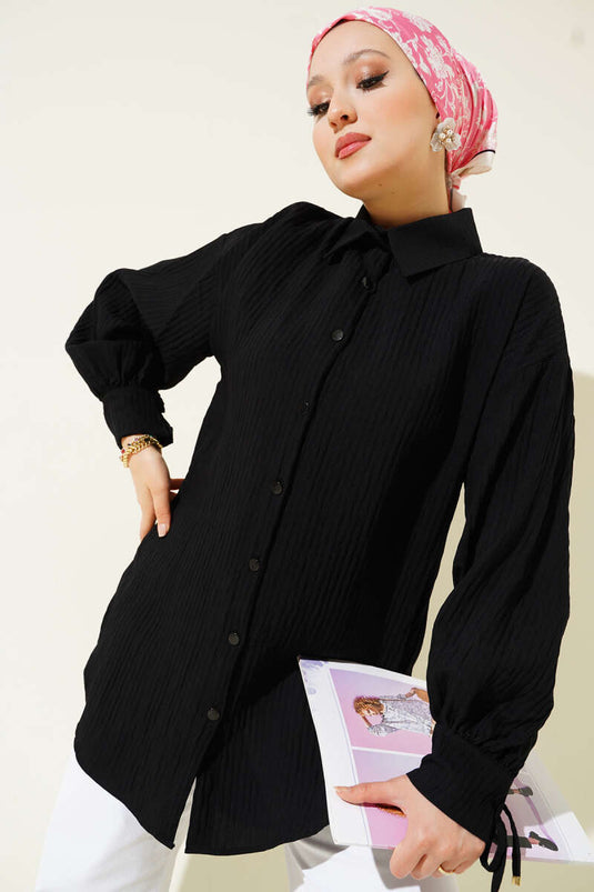 Embossed Striped Basic Shirt Black