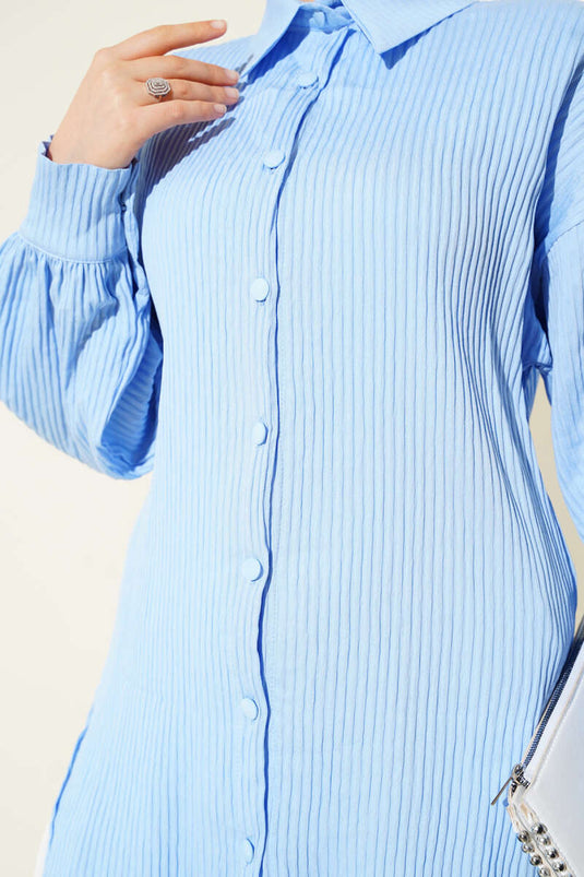 Embossed Striped Wrist String Shirt Baby Blue