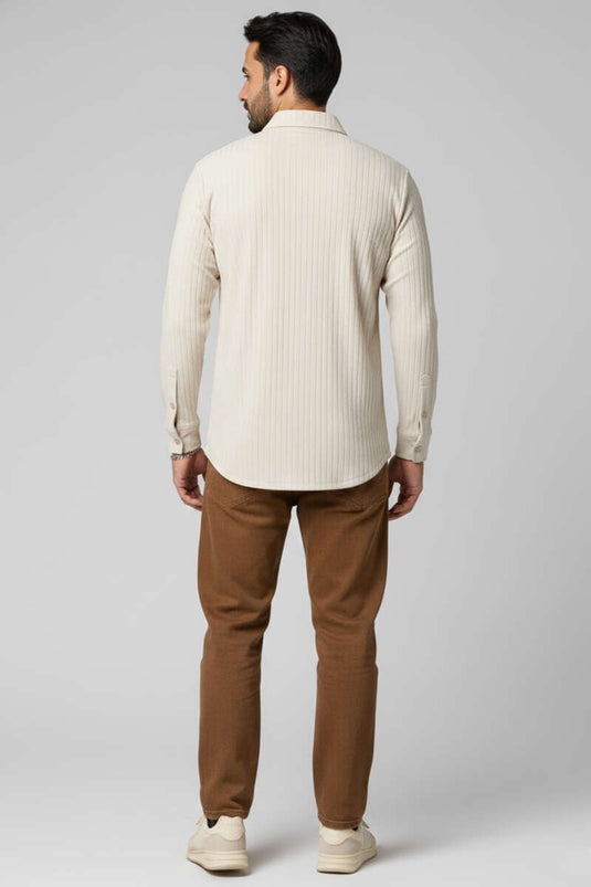 Chemise homme jacquard à rayures en relief beige