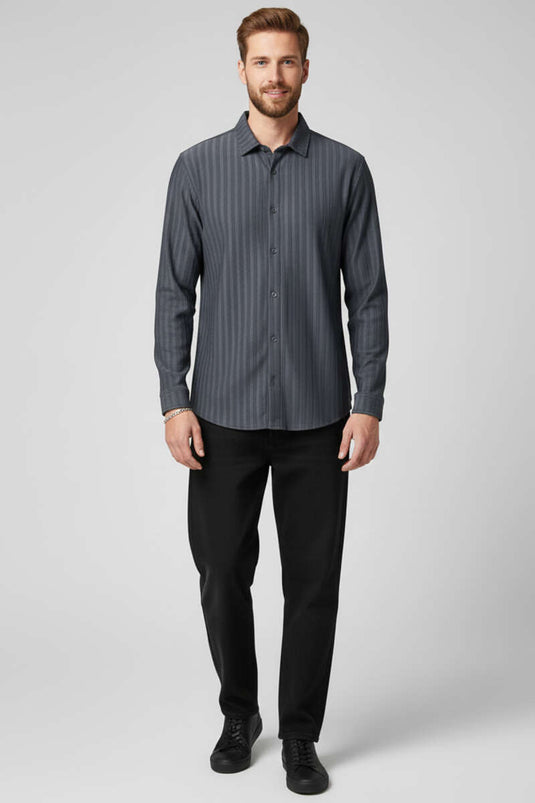 Chemise homme jacquard rayée en relief gris fumée