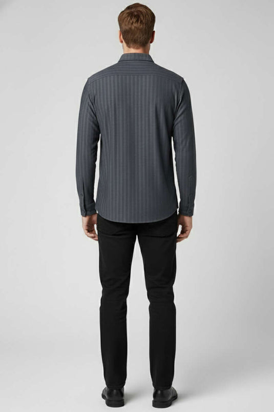 Chemise homme jacquard rayée en relief gris fumée