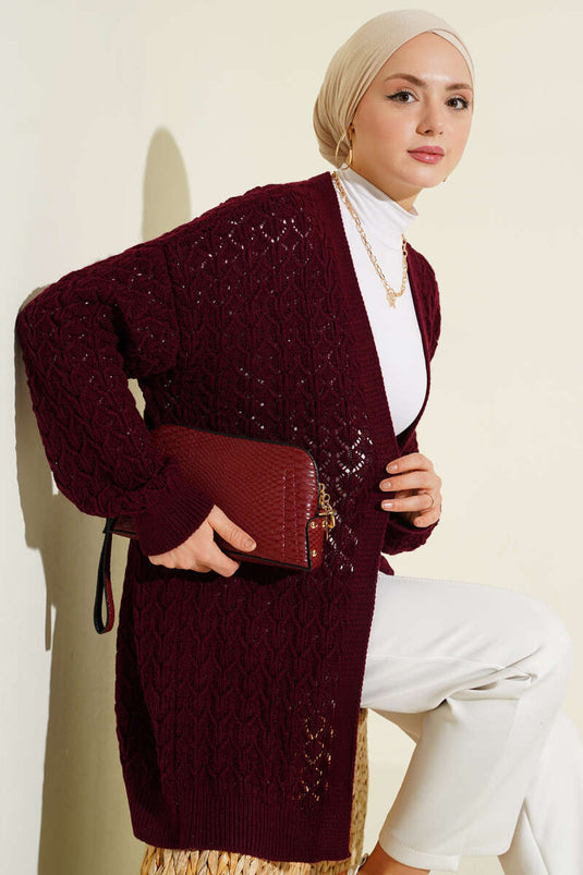 Gilet en tricot Araboy à motif en relief bordeaux