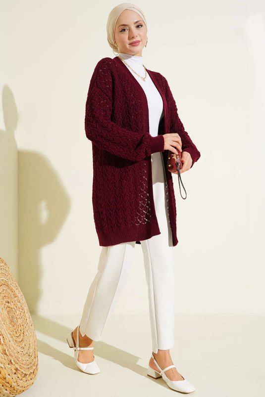 Gilet en tricot Araboy à motif en relief bordeaux