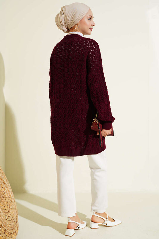 Gilet en tricot Araboy à motif en relief bordeaux