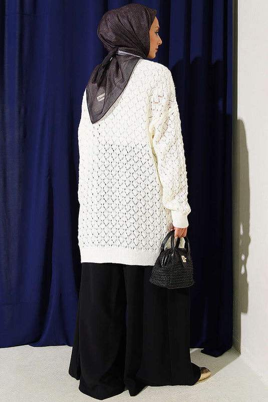 Embossed Araboy Knit Cardigan In Ecru