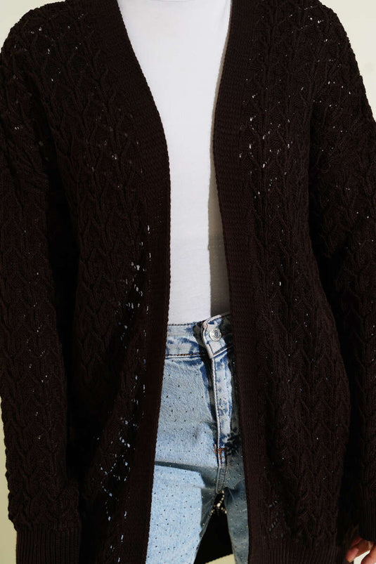 Kabartma Desen Araboy Triko Hırka Kahve