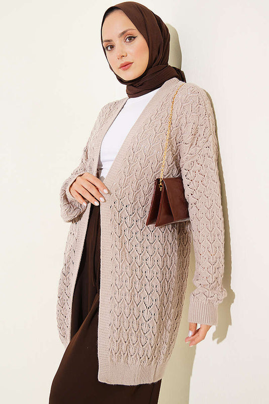 Embroidered Araboy Pattern Mink Knit Cardigan