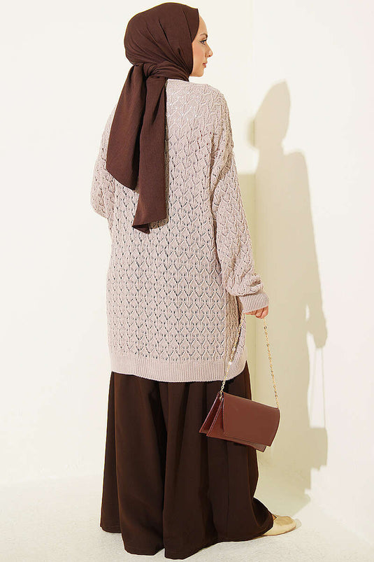 Embroidered Araboy Pattern Mink Knit Cardigan