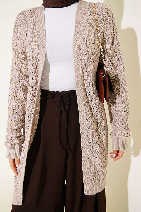Embroidered Araboy Pattern Mink Knit Cardigan