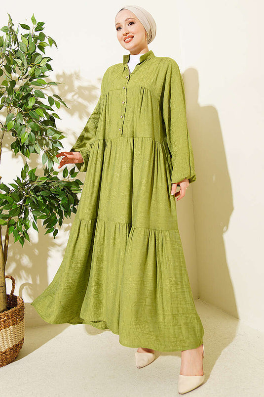 Robe longue boutonnée à motif en relief vert avocat
