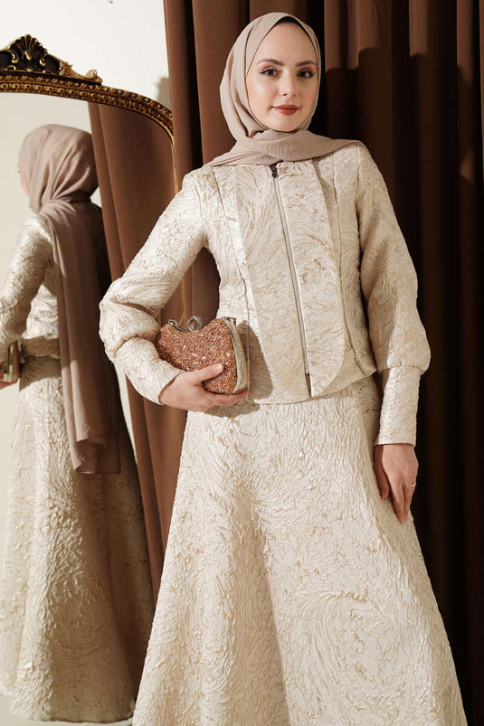 Ensemble jupe jacquard à motif en relief beige