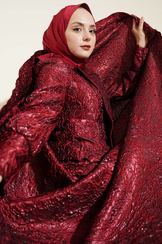 Jacquard-Set mit geprägtem Muster und Rock, Bordeaux